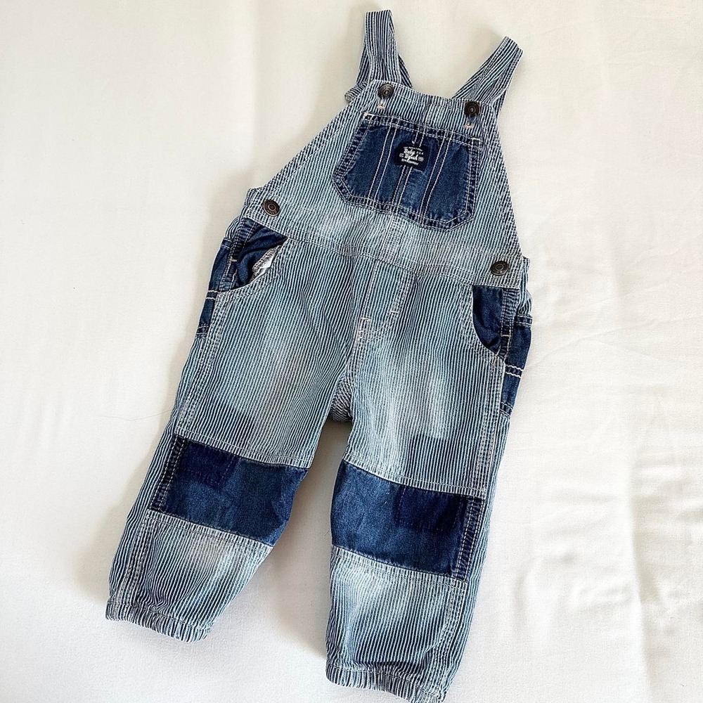 Modern OshKosh B'gosh size 9M railroad stripe denim baby overalls